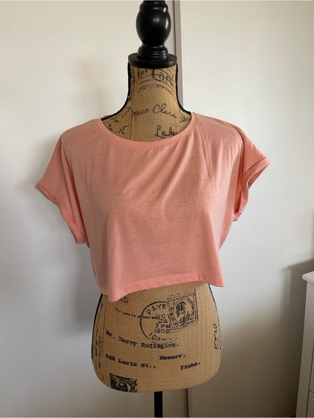 Cropped Round-Neck Tee in Soft Blush